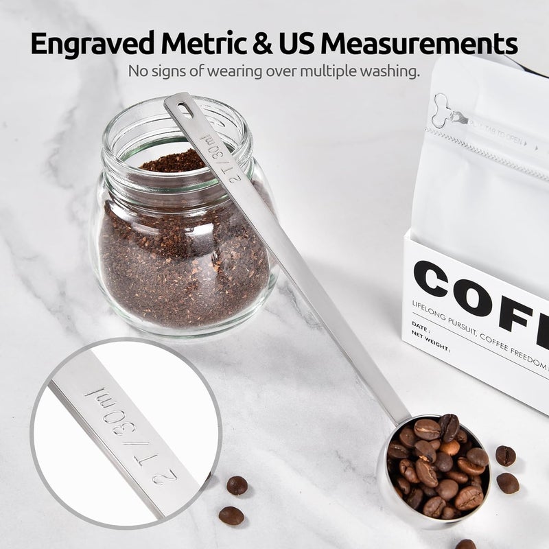 UTaste Coffee Scoop 2 Tablespoon: 18/8 Stainless Steel Measuring Scooper for Ground Coffee, Bean, Powder, Espresso, 6.9in Long Handle Metal Meaure Spoon for Canister, Jar (2Tbsp/30ml, Silver) - Image 4